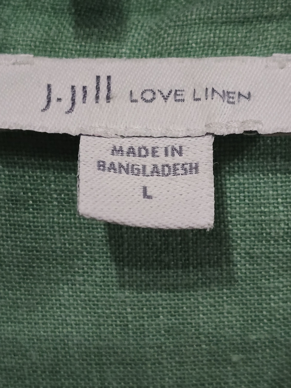 J.Jill Love Linen Garment-Dyed Green Tunic Blouse Band Collar Long-Sleeve L - Picture 6 of 10